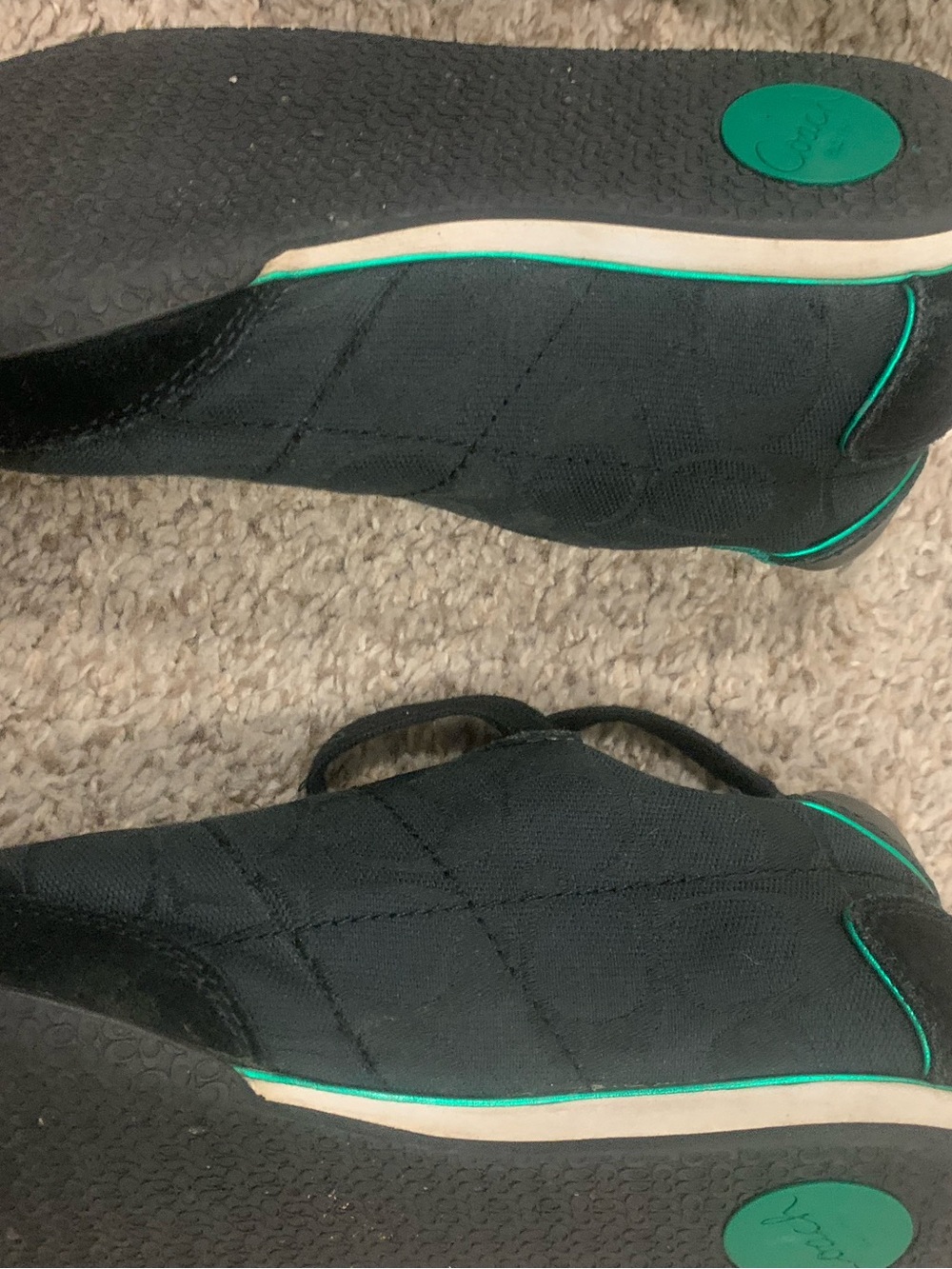 Coach Black Slip-On Flats with Teal Trim